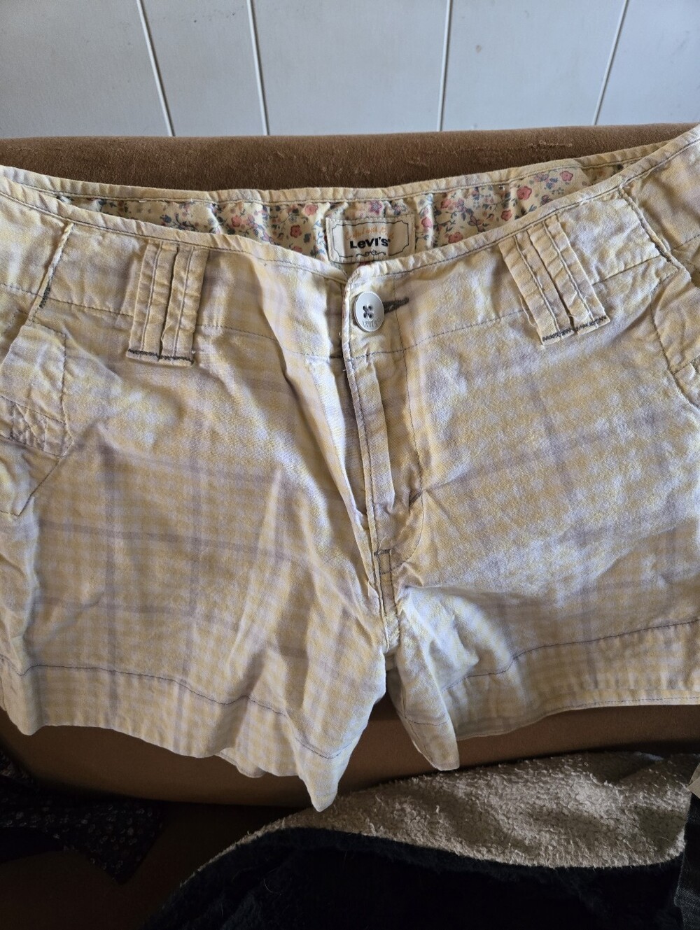 Levi's Women's Pale Yellow Plaid Bermuda Shorts